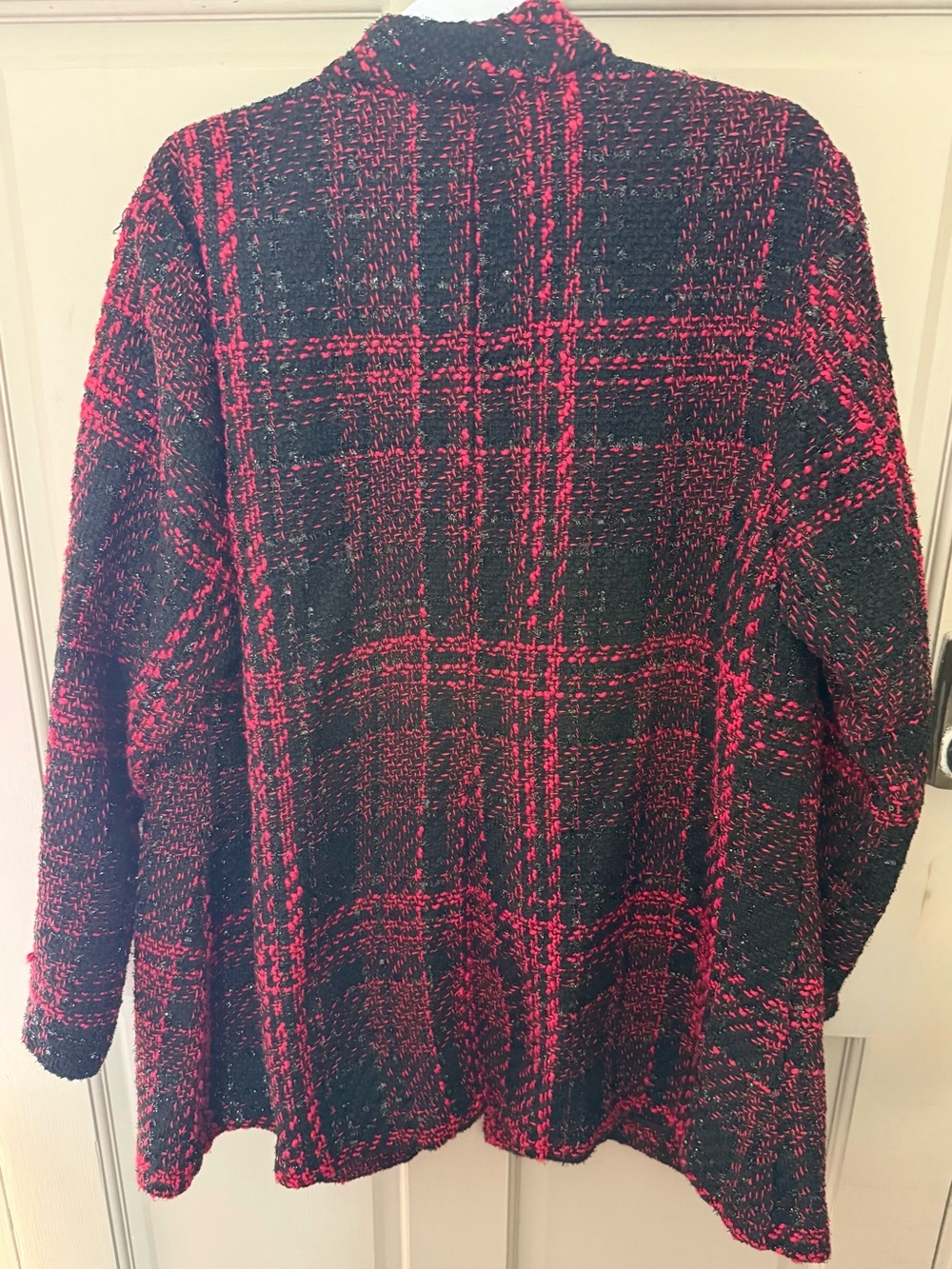 Lane Bryant Red and Black Plaid Bouclé Blazer Jacket - Picture 4 of 4